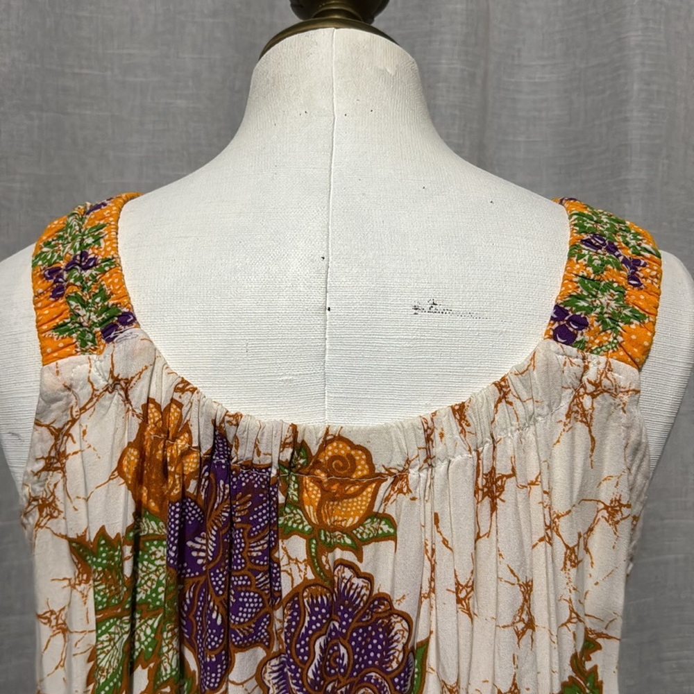 Batik Dress-Sz S/M-Cotton Blend Popover Style-Boho Chic Casual - Picture 4 of 15